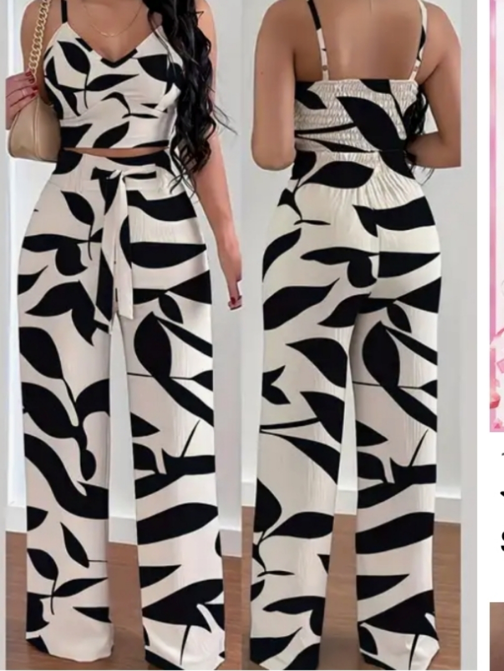 Women’s Black & White Wide-Leg Jumpsuit - Sleeveless Two-Piece Set